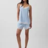 Shorts taille mi-haute de 4" en mélange de lin avec bordure en dentelle