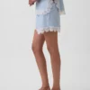 Shorts taille mi-haute de 4" en mélange de lin avec bordure en dentelle