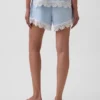 Shorts taille mi-haute de 4" en mélange de lin avec bordure en dentelle