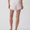 Shorts taille mi-haute de 4" en mélange de lin avec bordure en dentelle
