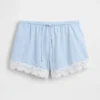 Shorts taille mi-haute de 4" en mélange de lin avec bordure en dentelle