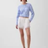 Shorts taille mi-haute de 4" en mélange de lin avec bordure en dentelle