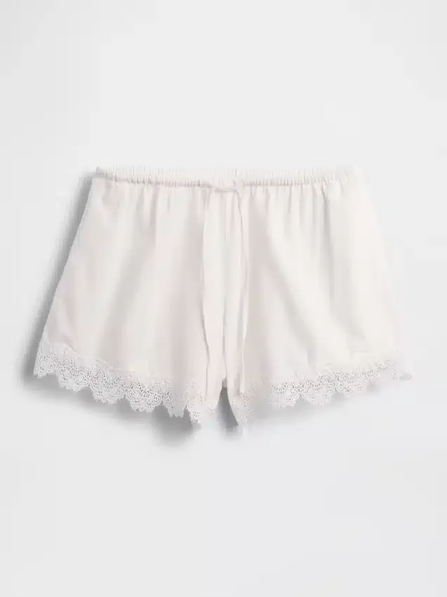 Shorts taille mi-haute de 4" en mélange de lin avec bordure en dentelle