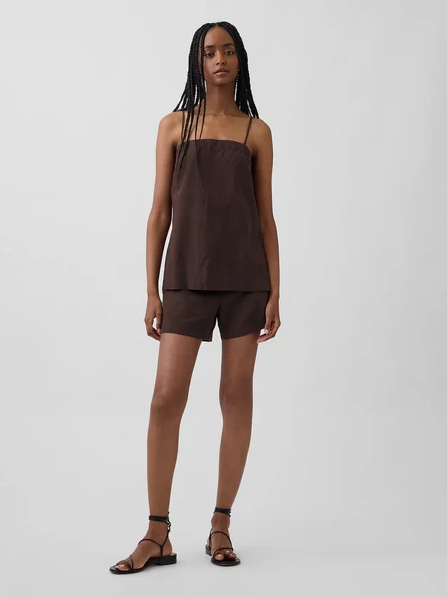 Shorts taille mi-haute en mélange de lin, 4"