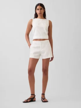 Shorts taille mi-haute en mélange de lin, 4"