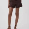 Shorts taille mi-haute en mélange de lin, 4"