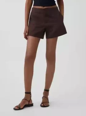 Shorts taille mi-haute en mélange de lin, 4″