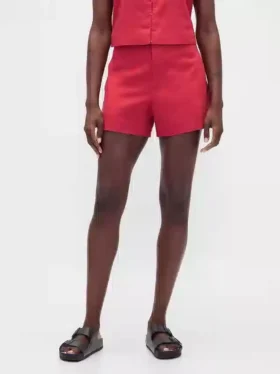 Shorts taille mi-haute en mélange de lin, 4″