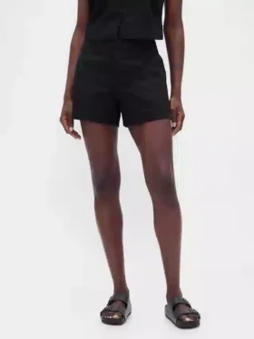 Shorts taille mi-haute en mélange de lin, 4″