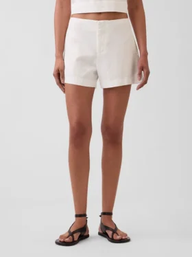 Shorts taille mi-haute en mélange de lin, 4″