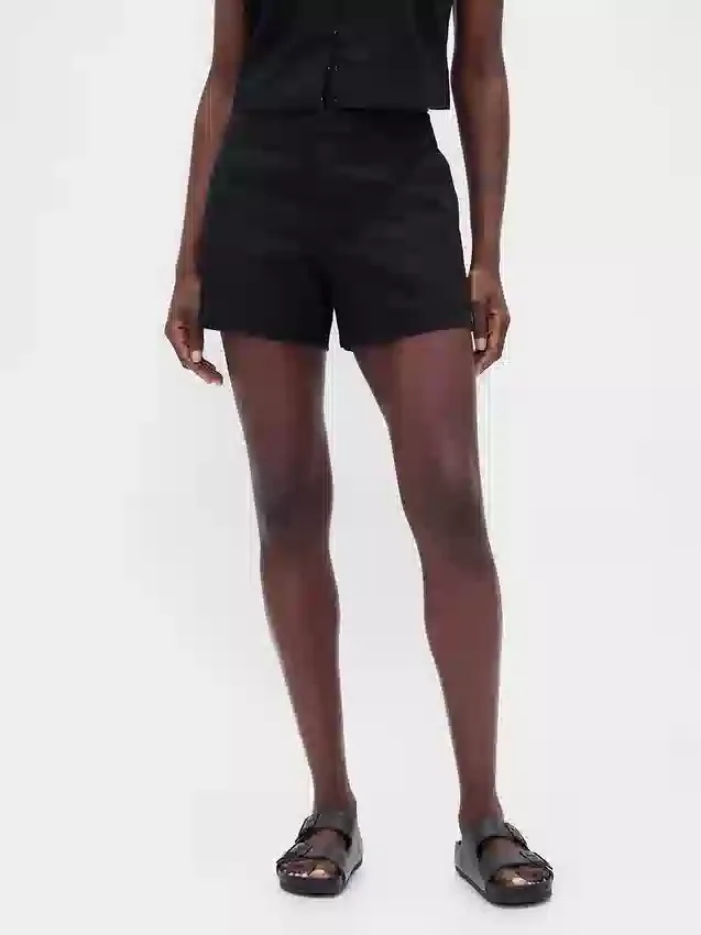 Shorts taille mi-haute en mélange de lin, 4"