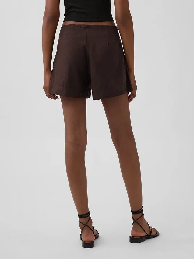 Shorts taille mi-haute en mélange de lin, 4"