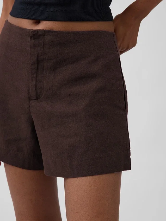 Shorts taille mi-haute en mélange de lin, 4"