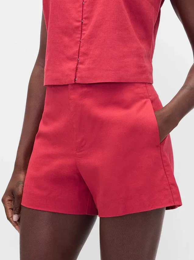 Shorts taille mi-haute en mélange de lin, 4"