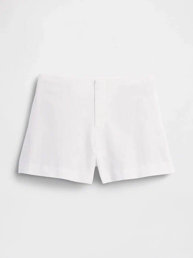 Shorts taille mi-haute en mélange de lin, 4"