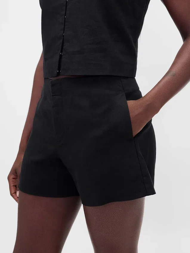 Shorts taille mi-haute en mélange de lin, 4"