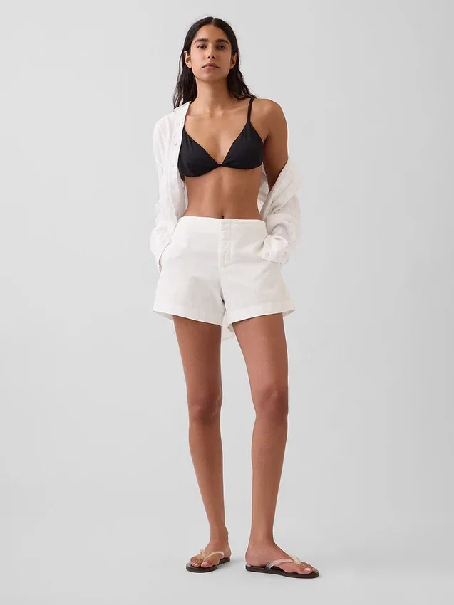 Shorts taille mi-haute en mélange de lin, 4"