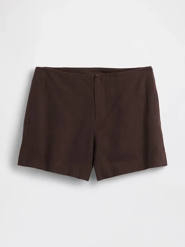 Shorts taille mi-haute en mélange de lin, 4"