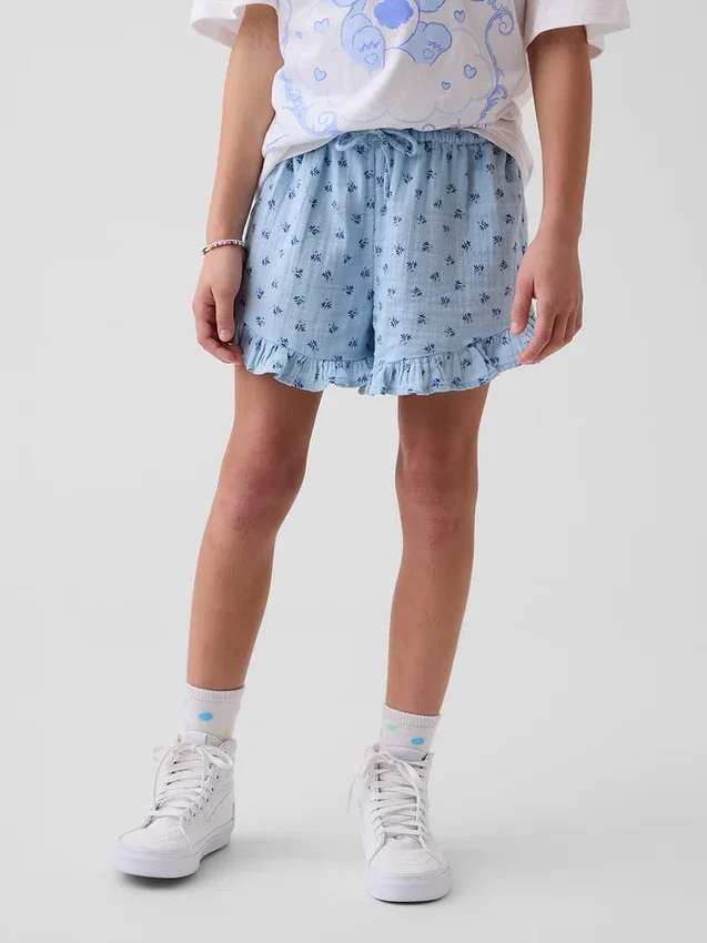 Shorts à volants facile à enfiler en gaze de coton pour enfants