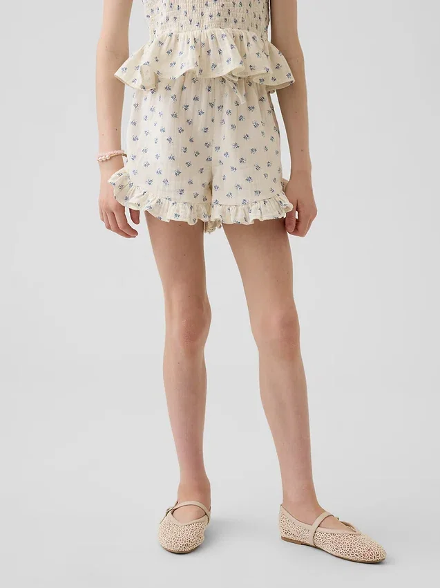 Shorts à volants facile à enfiler en gaze de coton pour enfants