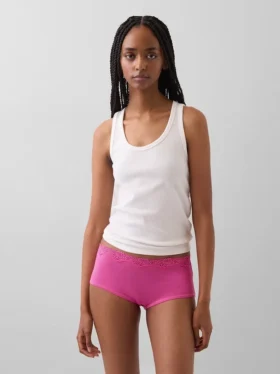 Shorty en coton stretch bio avec bordure en dentelle