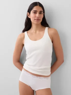 Shorty en coton stretch bio avec bordure en dentelle