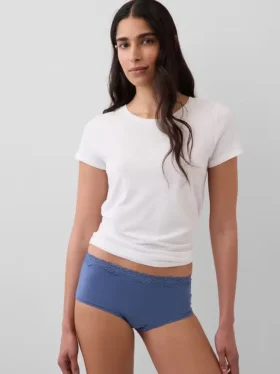 Shorty en coton stretch bio avec bordure en dentelle