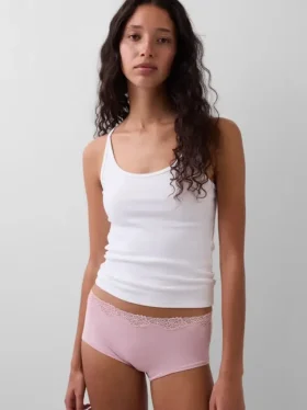 Shorty en coton stretch bio avec bordure en dentelle