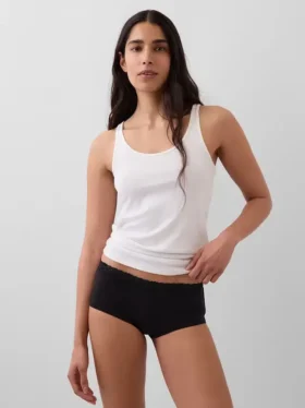 Shorty en coton stretch bio avec bordure en dentelle