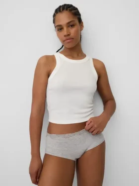 Shorty en coton stretch bio avec bordure en dentelle