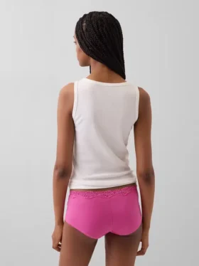 Shorty en coton stretch bio avec bordure en dentelle