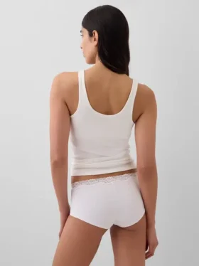 Shorty en coton stretch bio avec bordure en dentelle