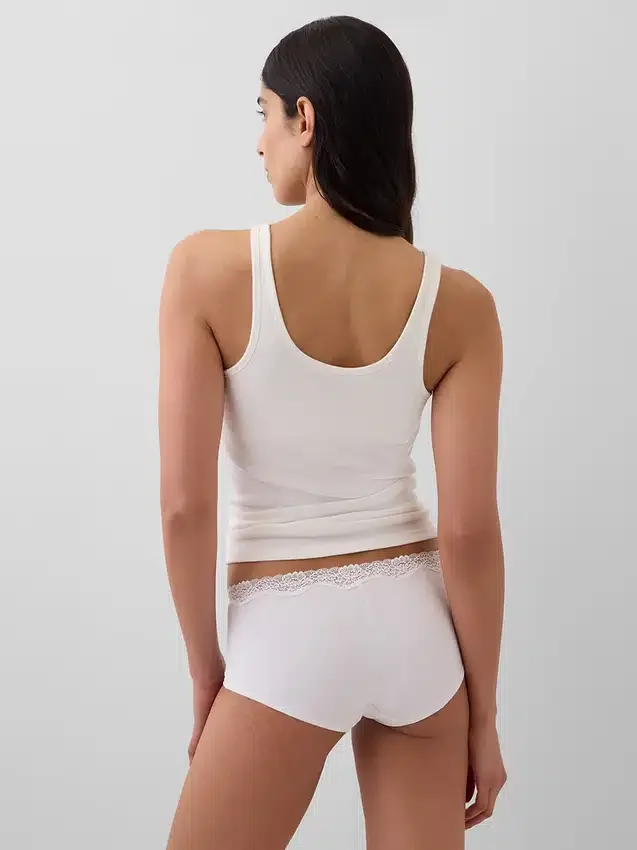 Shorty en coton stretch bio avec bordure en dentelle
