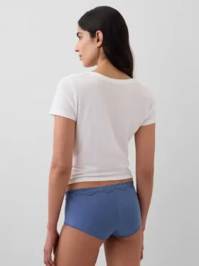 Shorty en coton stretch bio avec bordure en dentelle