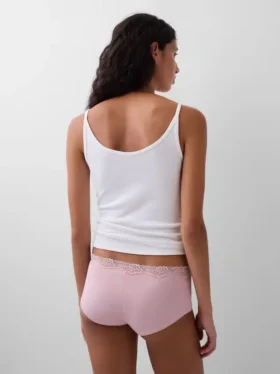 Shorty en coton stretch bio avec bordure en dentelle