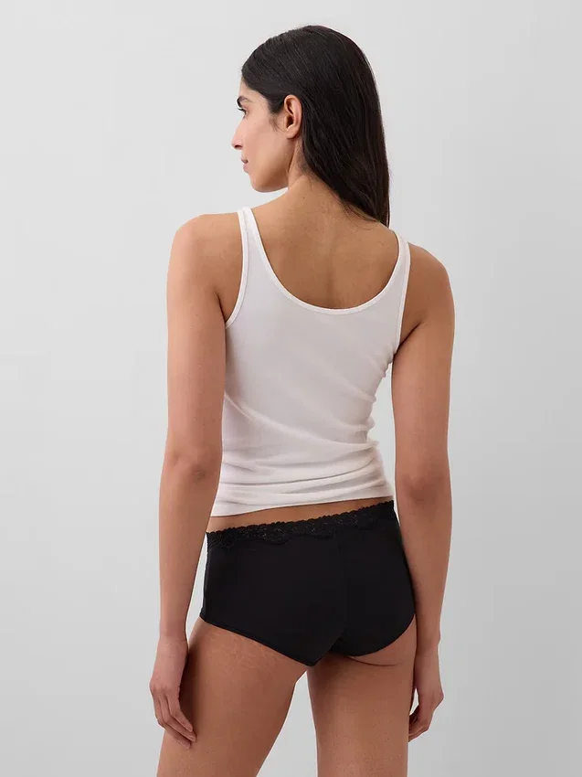 Shorty en coton stretch bio avec bordure en dentelle