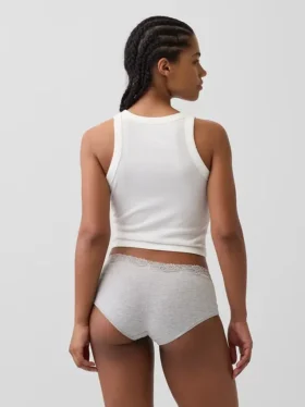 Shorty en coton stretch bio avec bordure en dentelle