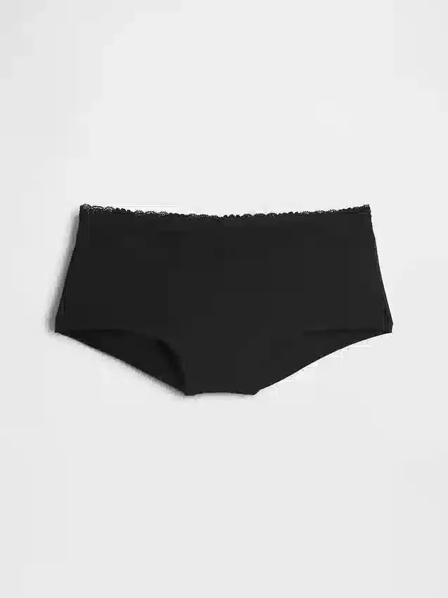Shorty en coton stretch bio avec bordure en dentelle