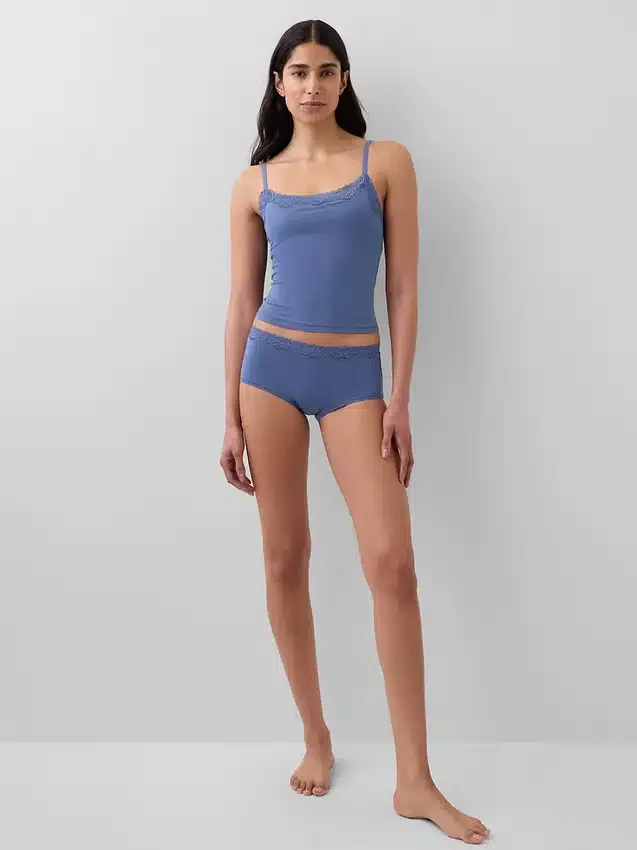 Shorty en coton stretch bio avec bordure en dentelle