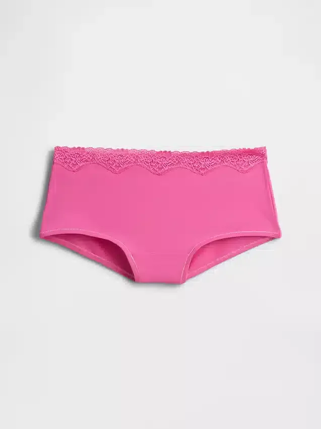Shorty en coton stretch bio avec bordure en dentelle