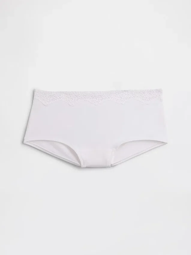 Shorty en coton stretch bio avec bordure en dentelle