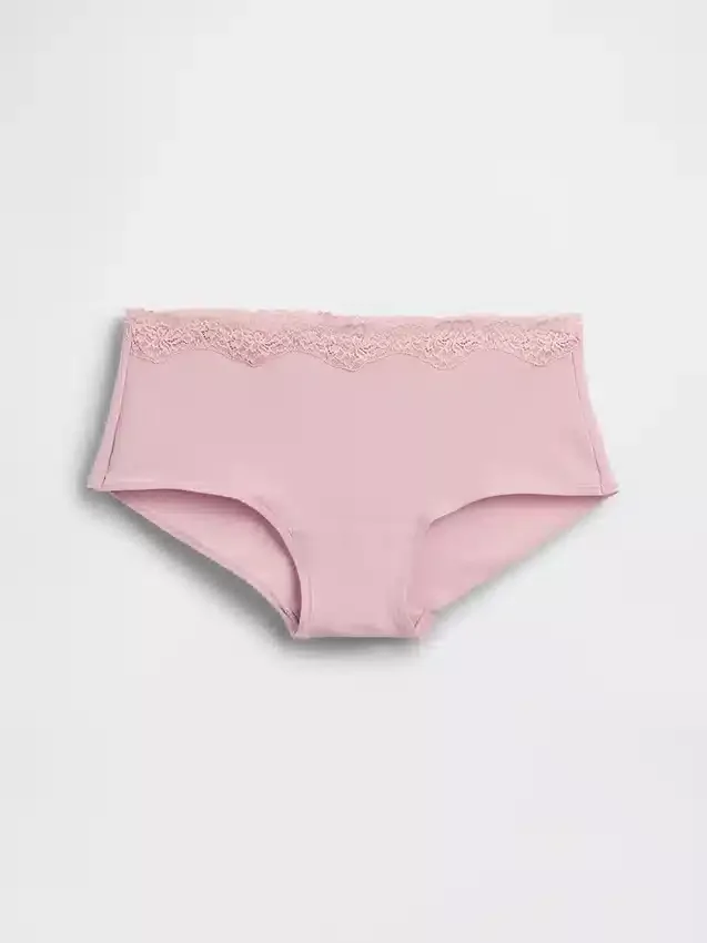Shorty en coton stretch bio avec bordure en dentelle
