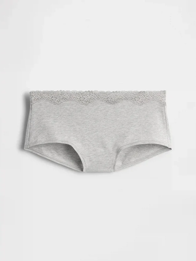 Shorty en coton stretch bio avec bordure en dentelle
