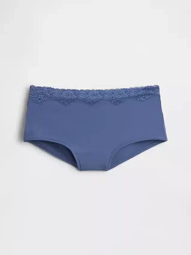 Shorty en coton stretch bio avec bordure en dentelle