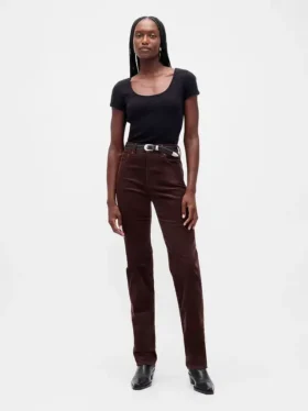 Slim Straight Jeans en velours côtelé taille haute style années 90