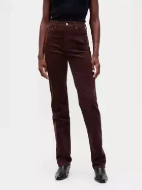 Slim Straight Jeans en velours côtelé taille haute style années 90