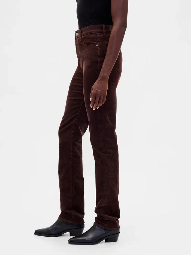 Slim Straight Jeans en velours côtelé taille haute style années 90