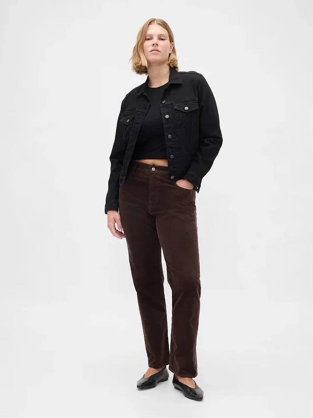 Slim Straight Jeans en velours côtelé taille haute style années 90