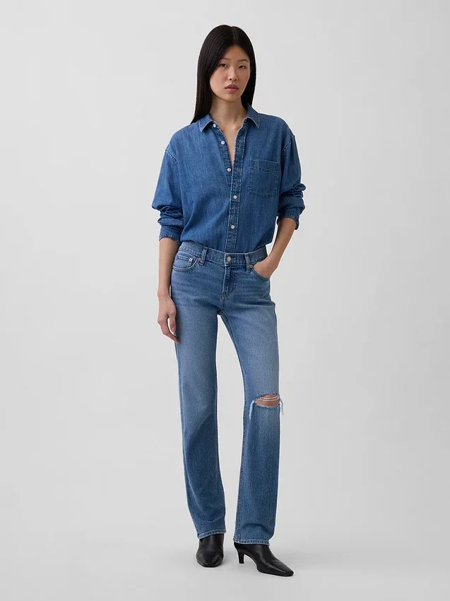 Slim Straight Jeans taille basse style années 90