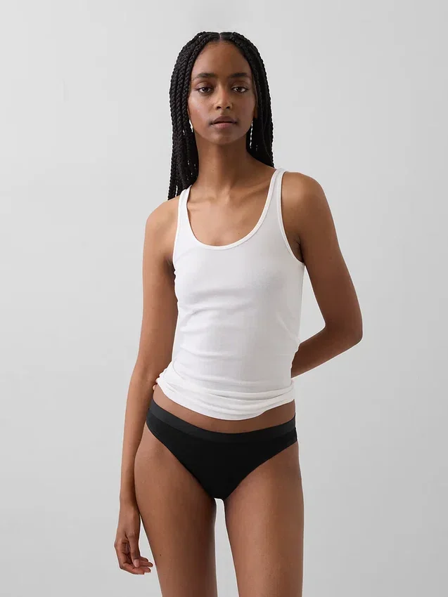 Slip bikini en coton bio extensible avec logo
